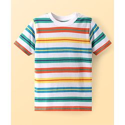 Pine Kids Cotton Knit Half Sleeves Striped T-Shirt - White