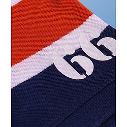 Pine Kids Cotton Knit Half Sleeves Polo T-Shirt with Stripes & Focus Text Print - White & Blue