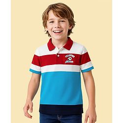 Pine Kids Cotton Knit Half Sleeves Striped Polo T-Shirt - Multicolor