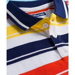 Pine Kids Cotton Knit Half Sleeves Striped Polo T-Shirt - Multicolor