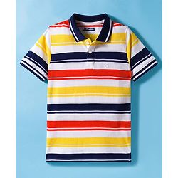 Pine Kids Cotton Knit Half Sleeves Striped Polo T-Shirt - Multicolor