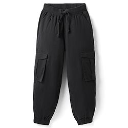 Pine Kids Cotton Elastane Woven Full Length Trouser With Cargo Pockets - Black