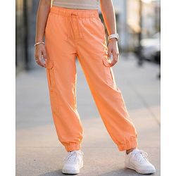 Pine Kids Cotton Elastane Knit Full Length Trouser With Cargo Pockets - Orange