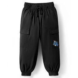 Pine Kids Cotton Elastane Woven Full Length Trouser with Cargo Pocket & Patch Detailing - Black