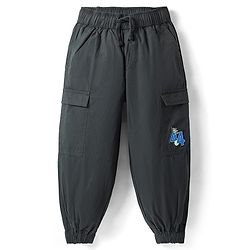 Pine Kids Cotton Elastane Woven Full Length Trouser with Cargo Pocket & Patch Detailing - Black