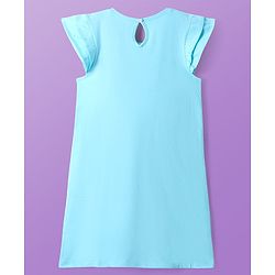 Pine Kids Disney Single Jersey Knit Frill Sleeves Nighty With Elsa & Anna Graphics - Light Blue