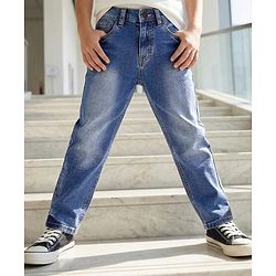 Pine Kids Denim Woven Full Length Washed Jeans  -Royal Blue