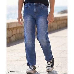 Pine Kids Denim Woven Full Length Washed Jeans  -Navy Blue