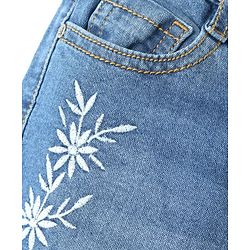 Pine Kids Woven Full Length Washed Denim Jeans With Floral Embroidery - Light Blue