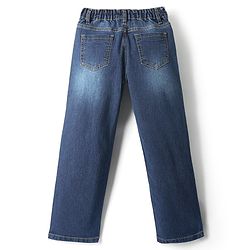 Pine Kids Denim Washed Full Length Jeans With Floral Embroidery - Navy Blue