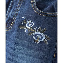 Pine Kids Denim Washed Full Length Jeans With Floral Embroidery - Navy Blue