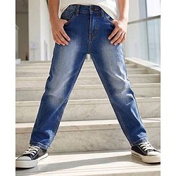 Pine Kids Denim Woven Full Length Washed Jeans - Royal Blue