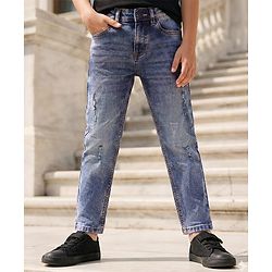 Pine Kids Denim Woven Full Length Washed Jeans - Navy Blue