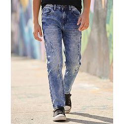Pine Kids Denim Woven Full Length Washed Jeans - Navy Blue