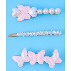 Pine Kids Free Size Hair Pins & Clips with Butterfly Applique Pack of 3 - Light Pink