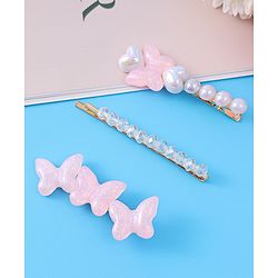 Pine Kids Free Size Hair Pins & Clips with Butterfly Applique Pack of 3 - Light Pink