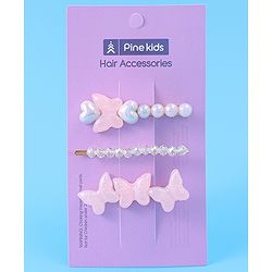 Pine Kids Free Size Hair Pins & Clips with Butterfly Applique Pack of 3 - Light Pink