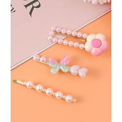 Pine Kids Free Size  Hair Pins & Clips with Floral Applique Pack of 3 - Pink