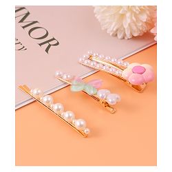 Pine Kids Free Size  Hair Pins & Clips with Floral Applique Pack of 3 - Pink