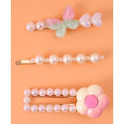 Pine Kids Free Size  Hair Pins & Clips with Floral Applique Pack of 3 - Pink