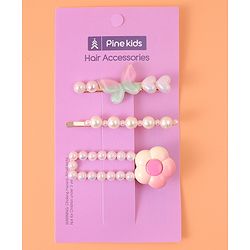 Pine Kids Free Size  Hair Pins & Clips with Floral Applique Pack of 3 - Pink