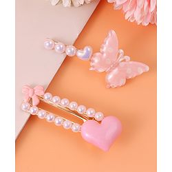 Pine Kids Free Size Hair Pins & Clips with Heart Applique Pack of 2 - Pink