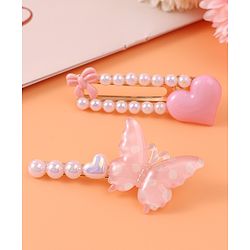 Pine Kids Free Size Hair Pins & Clips with Heart Applique Pack of 2 - Pink