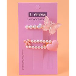 Pine Kids Free Size Hair Pins & Clips with Heart Applique Pack of 2 - Pink
