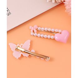 Pine Kids Free Size Hair Pins & Clips with Heart Applique Pack of 2 - Pink