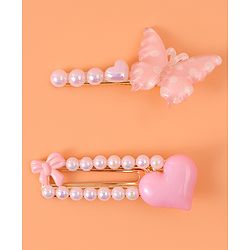 Pine Kids Free Size Hair Pins & Clips with Heart Applique Pack of 2 - Pink