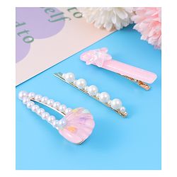 Pine Kids Free Size Hair Pins & Clips with Sea Shell Applique Pack of 3 - Light Pink