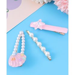 Pine Kids Free Size Hair Pins & Clips with Sea Shell Applique Pack of 3 - Light Pink