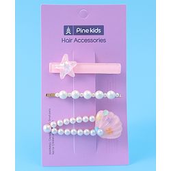 Pine Kids Free Size Hair Pins & Clips with Sea Shell Applique Pack of 3 - Light Pink
