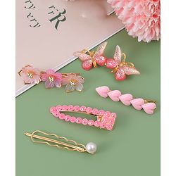 Pine Kids Hair Pins & Clips with Butterfly Applique Pack of 5 - Pink