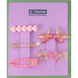 Pine Kids Hair Pins & Clips with Butterfly Applique Pack of 5 - Pink