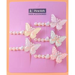 Pine Kids Free Size Hair Pins & Clips with Butterfly Applique Pack of 5 - Pink
