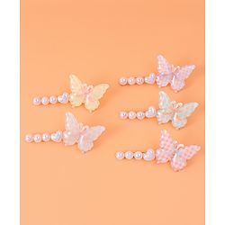 Pine Kids Free Size Hair Pins & Clips with Butterfly Applique Pack of 5 - Pink