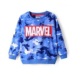 Pine Kids Marvel Terry Knit Full Sleeve T-Shirt &  Lounge Pant Set With Marvel Graphic And Cargo Pockets - Blue