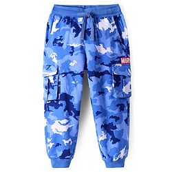 Pine Kids Marvel Terry Knit Full Sleeve T-Shirt &  Lounge Pant Set With Marvel Graphic And Cargo Pockets - Blue