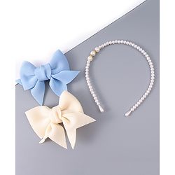 Pine Kids Pearl Hairband & Hair Clip with Bow Applique Accessories Combo Set - Light Blue & Cream