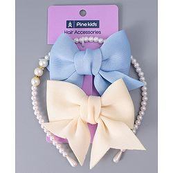 Pine Kids Pearl Hairband & Hair Clip with Bow Applique Accessories Combo Set - Light Blue & Cream