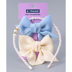 Pine Kids Pearl Hairband & Hair Clip with Bow Applique Accessories Combo Set - Light Blue & Cream