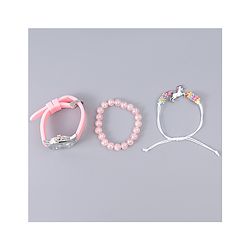 Pine Kids Analog Watch Unicorn Print With Beaded Bracelet Set - Pink
