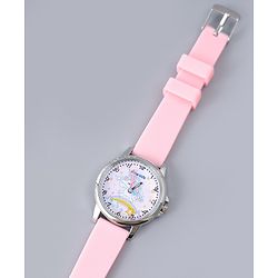 Pine Kids Analog Watch Unicorn Print With Beaded Bracelet Set - Pink