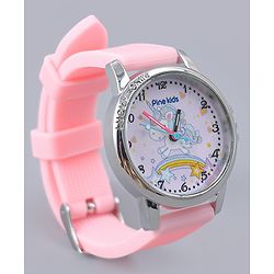 Pine Kids Analog Watch Unicorn Print With Beaded Bracelet Set - Pink