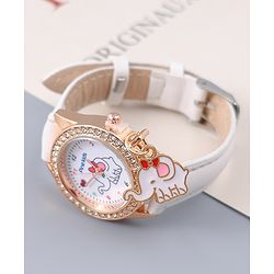 Pine Kids Free Size Analog Watch With Elephant Applique - White