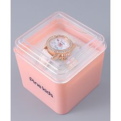 Pine Kids Free Size Analog Watch With Elephant Applique - White