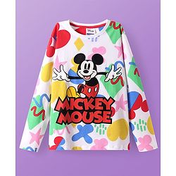 Pine Kids Disney Single Jersey Full Drop Shoulder Sleeves Night Suit with Mickey Mouse Graphic - White & Red