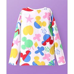 Pine Kids Disney Single Jersey Full Drop Shoulder Sleeves Night Suit with Mickey Mouse Graphic - White & Red