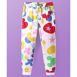 Pine Kids Disney Single Jersey Full Drop Shoulder Sleeves Night Suit with Mickey Mouse Graphic - White & Red